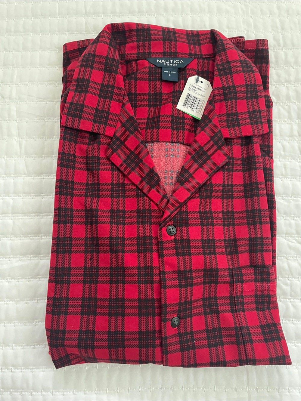 Nautica Red and Navy Plaid Men’s Pajama Set Size L